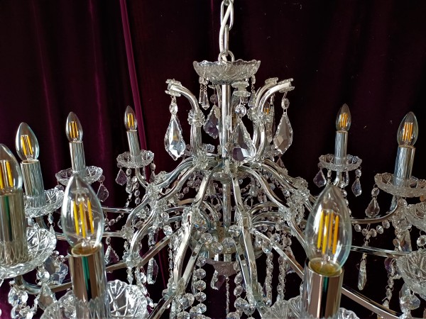 Large 12 arm crystal and glass chandelier SOLD