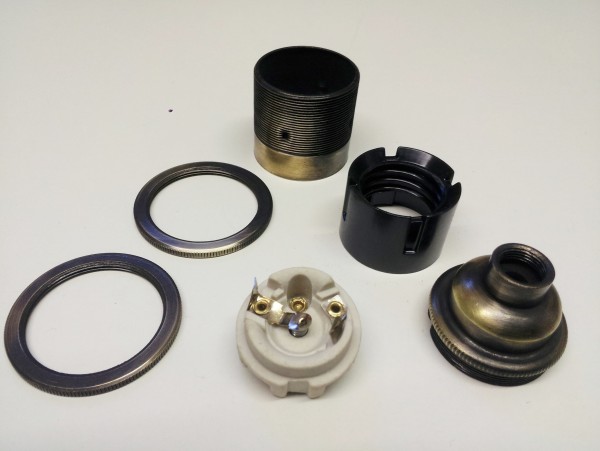 ES E27- 3 part bulb lamp holder aged brushed antique effect 10mm thread