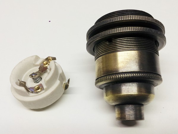 ES E27- 3 part bulb lamp holder aged brushed antique effect 10mm thread