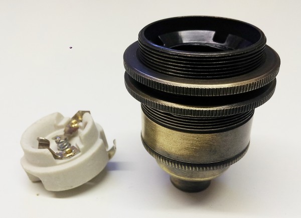 ES E27- 3 part bulb lamp holder aged brushed antique effect 10mm thread