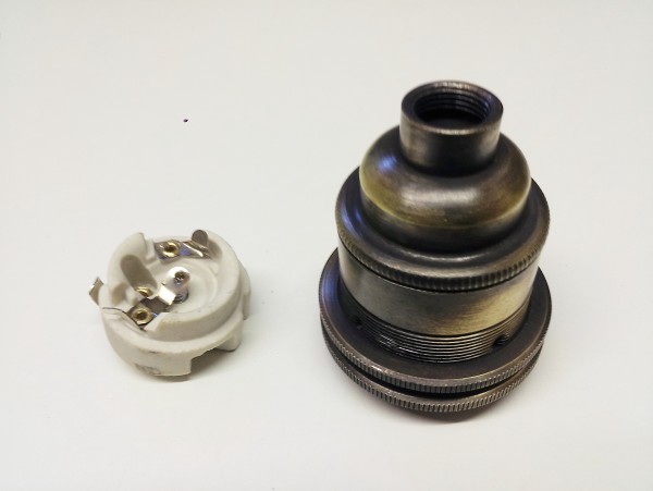 ES E27- 3 part bulb lamp holder aged brushed antique effect 10mm thread