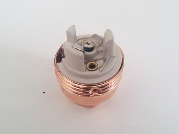 E14 bulb holder 3 part plus 2 shade rings in copper plate 10mm thread