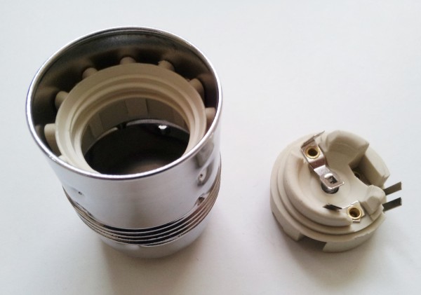 ES E27 Bulb Lamp Holder 3 Part Plain Skirt silver finish