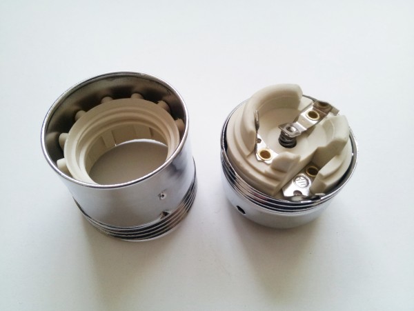 ES E27 Bulb Lamp Holder 3 Part Plain Skirt silver finish