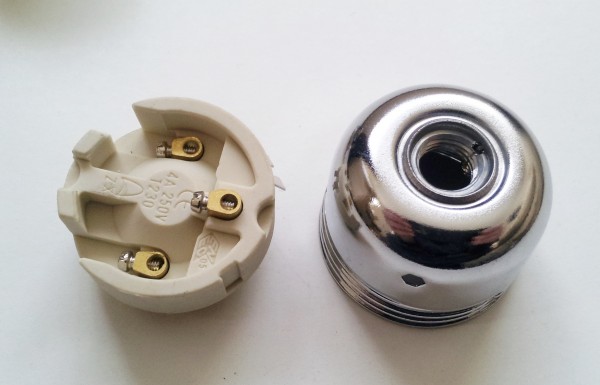 ES E27 Bulb Lamp Holder 3 Part Plain Skirt silver finish