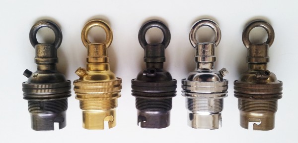 lamp holder with closed hook threaded skirt and ring B22 bayonet cap