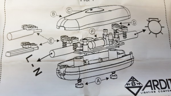 White inline push dimmer with red LED,10 to 150 watts
