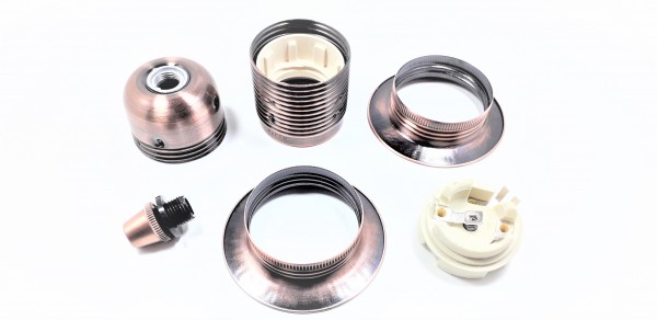 ES E27 Bulb lamp Holder with Shade Rings and cord grip antique Copper