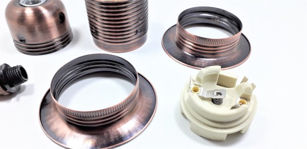 ES E27 Bulb lamp Holder with Shade Rings and cord grip antique Copper