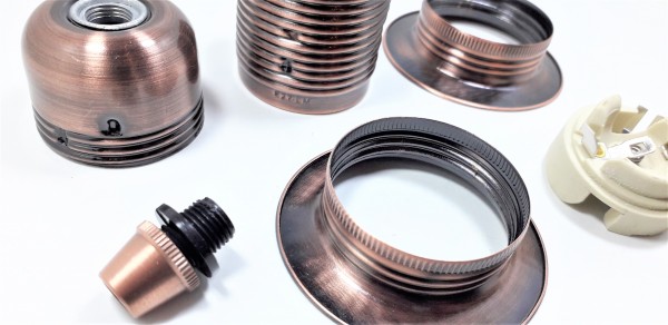 ES E27 Bulb lamp Holder with Shade Rings and cord grip antique Copper