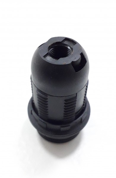 E14 bulb holder 2 part threaded skirt and 2 shade rings black plastic