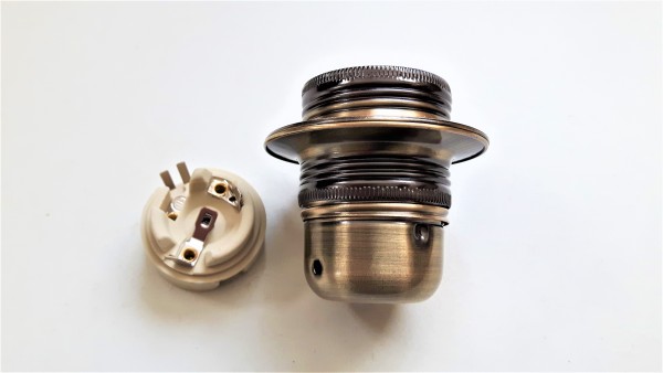 ES E27 Bulb lamp Holder Antique Plated 3 Part Plus Shade Rings In Antique Plated