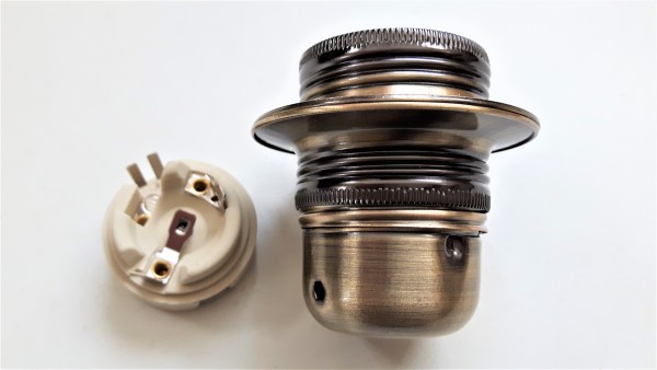 ES E27 Bulb lamp Holder Antique Plated 3 Part Plus Shade Rings In Antique Plated