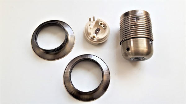 ES E27 Bulb lamp Holder Antique Plated 3 Part Plus Shade Rings In Antique Plated