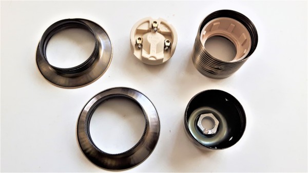 ES E27 Bulb lamp Holder Antique Plated 3 Part Plus Shade Rings In Antique Plated