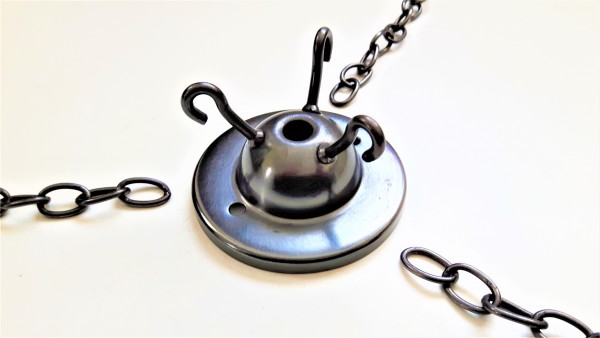 Old bronze finish 3 hook ceiling plate with 3 x 12 inch lengths of old bronze chain