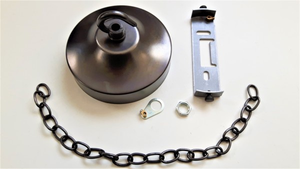 Antique bronze effect ceiling rose and strap with open hoop and matching 12inches of  chain