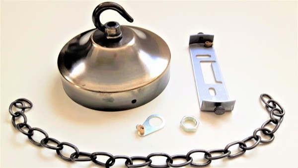 BRUSHED ANTIQUE metal ceiling rose plus strap open hook and 12inch chain 100mm dia