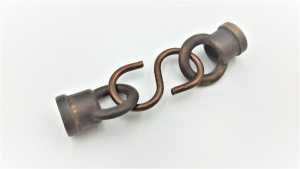 Closed hoops and centre s hook in antique brass M10 thread