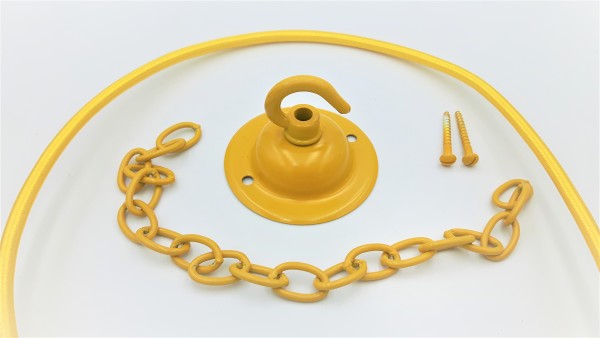 Yellow ceiling hook with screws chain and braided flex