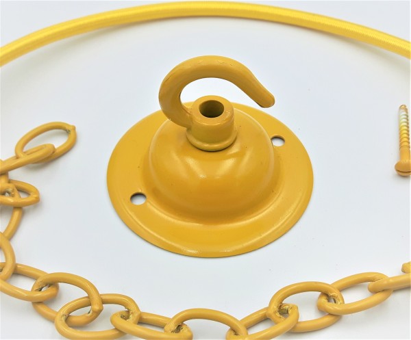Yellow ceiling hook with screws chain and braided flex