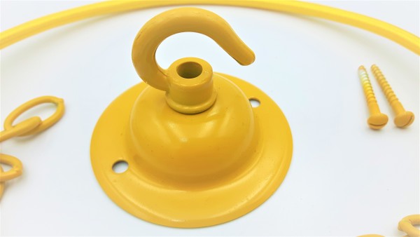 Yellow ceiling hook with screws chain and braided flex