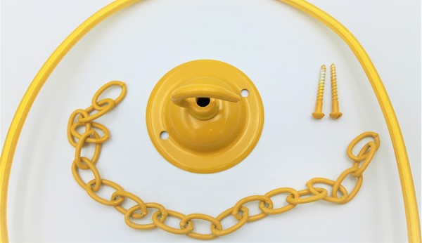 Yellow ceiling hook with screws chain and braided flex