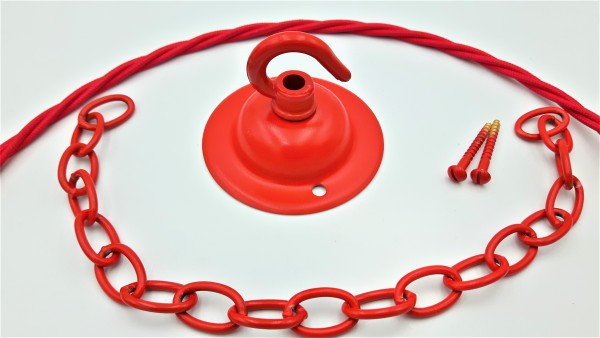 Red ceiling hook with screws chain and braided flex