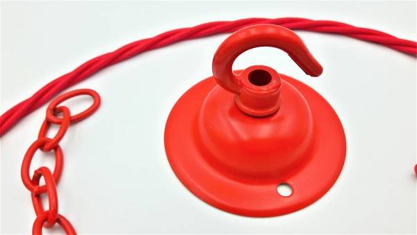 Red ceiling hook with screws chain and braided flex