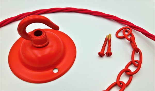 Red ceiling hook with screws chain and braided flex