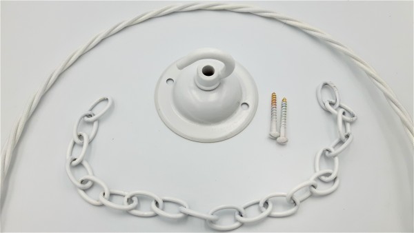 White ceiling hook with screws chain and braided flex