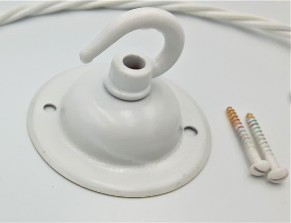 White ceiling hook with screws chain and braided flex