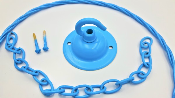 Blue ceiling hook with screws chain and braided flex