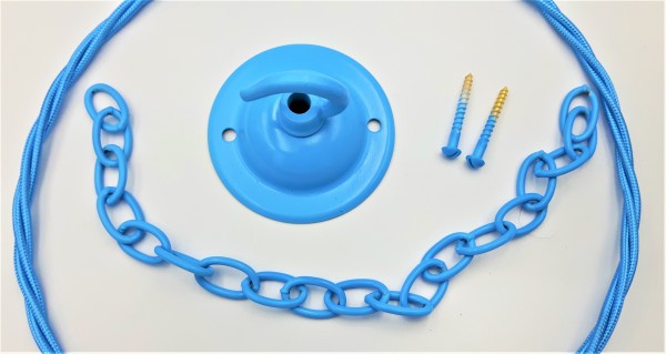 Blue ceiling hook with screws chain and braided flex