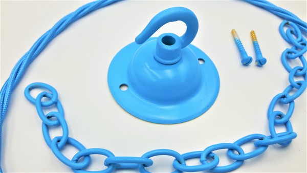 Blue ceiling hook with screws chain and braided flex