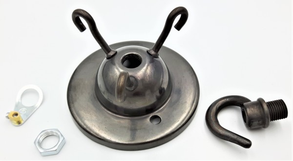3 hook old bronze finish ceiling pendant plate with centre hook and earth tag