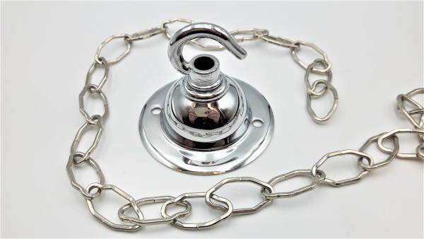 CHANDELIER HOOK CEILING PLATE IN CHROME PLUS 1 METRE OF GOTHIC CHAIN