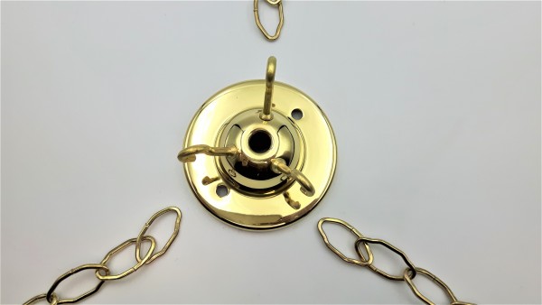 CHANDELIER - LIGHT FITTING 3 HOOK POLISHED CEILING PLATE with 3 x 16 inch lengths of brass plated go