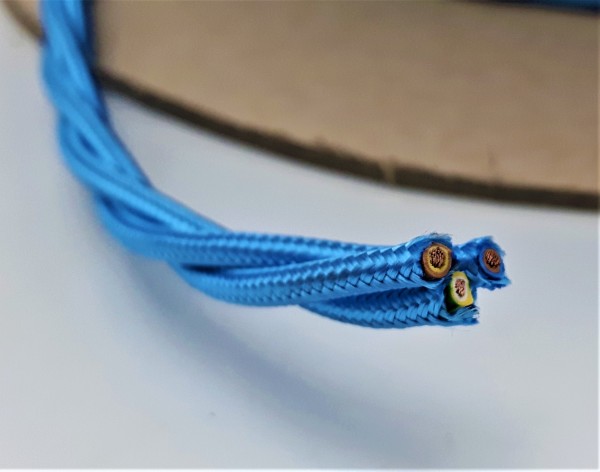 3 CORE BRAIDED FLEX CHANDELIER CABLE OCEAN BLUE 0.75MM