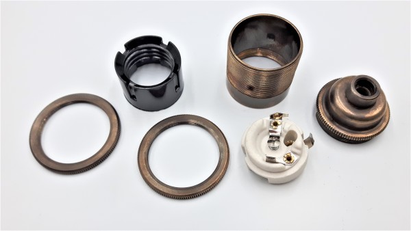 ES E27- 3 part bulb lamp holder aged antique brass effect M10 base