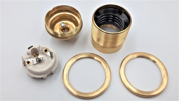 ES E27 Lamp Holder 3 Part Plus Shade Rings 10mm Thread