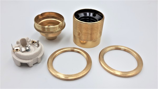ES E27 Lamp Holder 3 Part Plus Shade Rings 10mm Thread