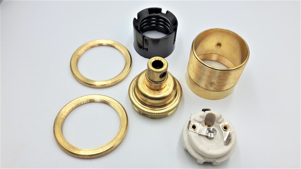 ES E27 lamp holder solid brass with matching cord grip various finishes