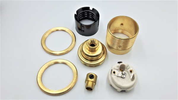 ES E27 lamp holder solid brass with matching cord grip various finishes