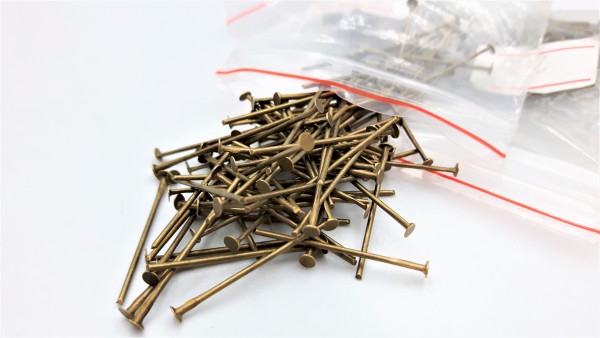 Chandelier Connecting Pins Aged Antique Brass 20mm X 0.8mm 2mm Head 