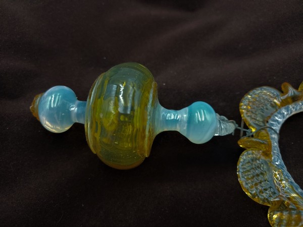 Antique Murano amber and milky blue chandelier drop and hoop