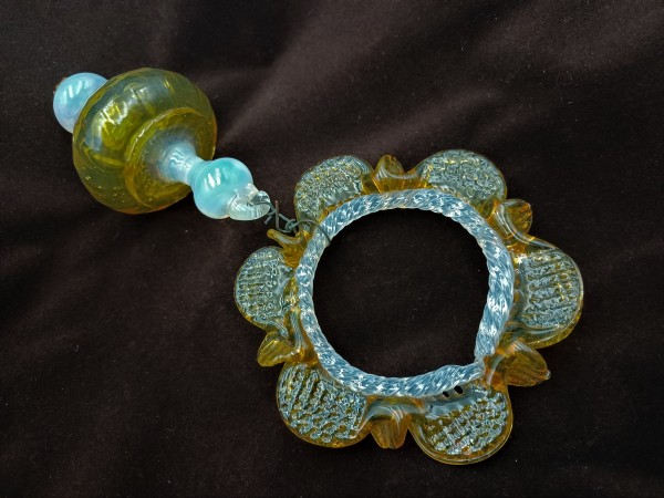 Antique Murano amber and milky blue chandelier drop and hoop