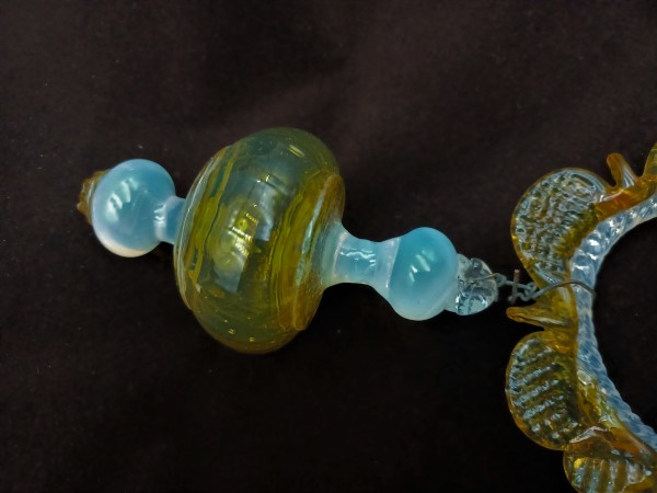 Antique Murano amber and milky blue chandelier drop and hoop