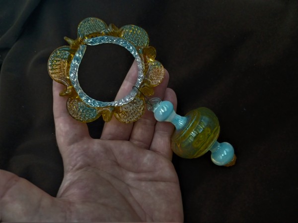 Antique Murano amber and milky blue chandelier drop and hoop