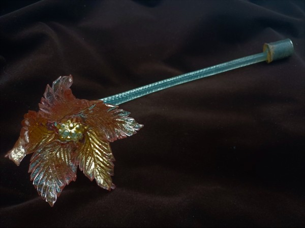 Antique Murano chandelier pink and gold flower with blue glass stem